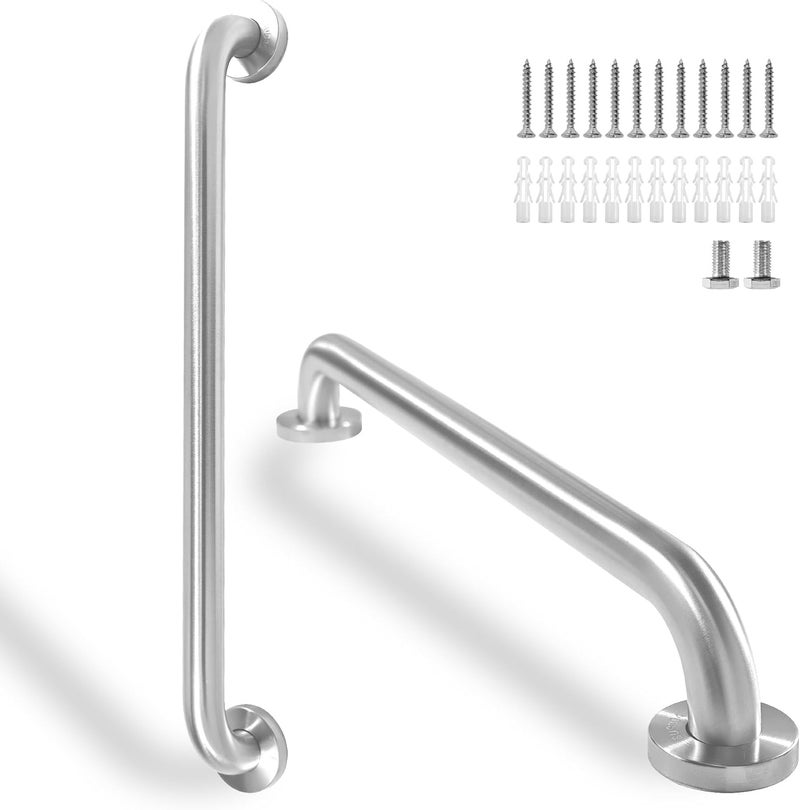 Rackickyer Shower Grab Bar, 2 Pack 24 Inch Brushed Nickel Bathroom Safety Bar, 1.25" Diameter 304 Stainless Steel Grab Bars for Bathtubs and Showers, Handicap Shower Grab Bar for Seniors Elderly - Image 1